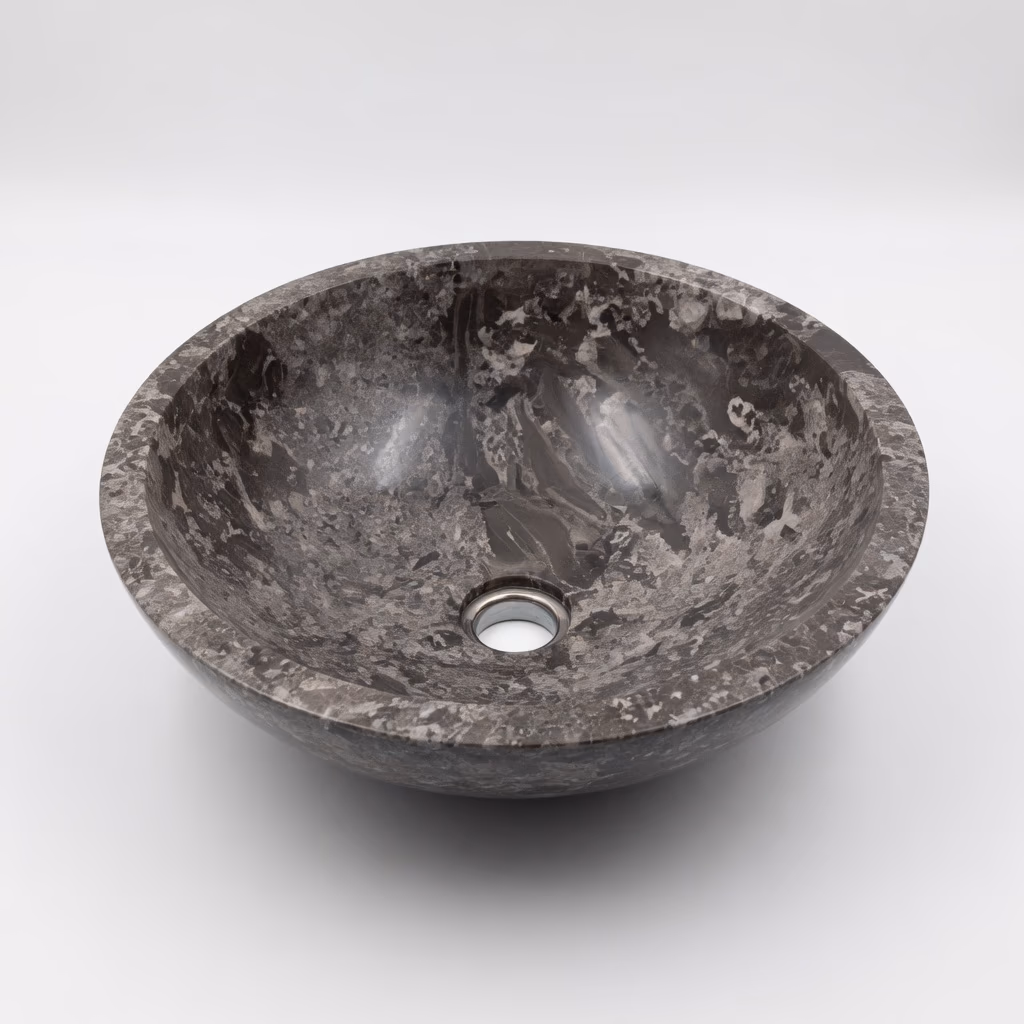 Marble Stone Sink - Handcrafted Shallow Basin Polished Finish — view 2