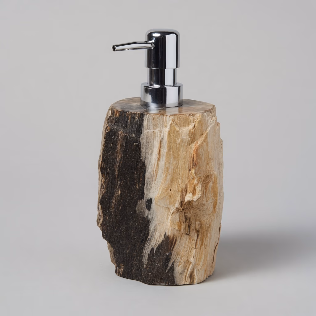 Ancient Stone Pump Bottle - Handcrafted Cylindrical Raw Edge Finish — view 2