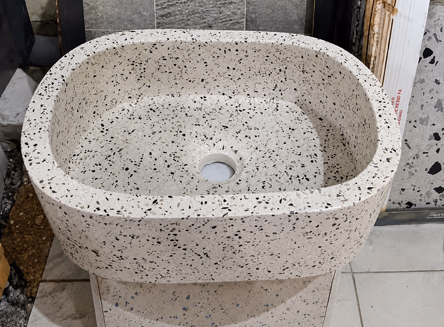 Terrazzo Stone Sink - Handcrafted Rectangular Honed Finish — view 3
