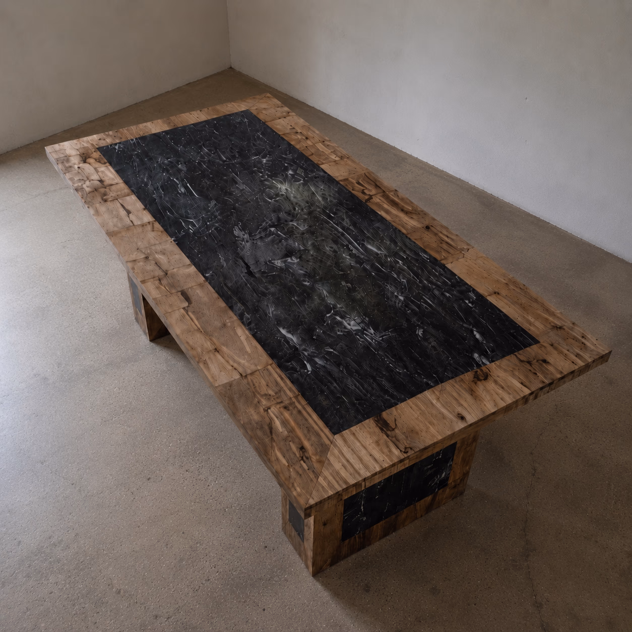 Ancient Stone Dining Table - Handcrafted Double Base Mix Honed Finish — view 2