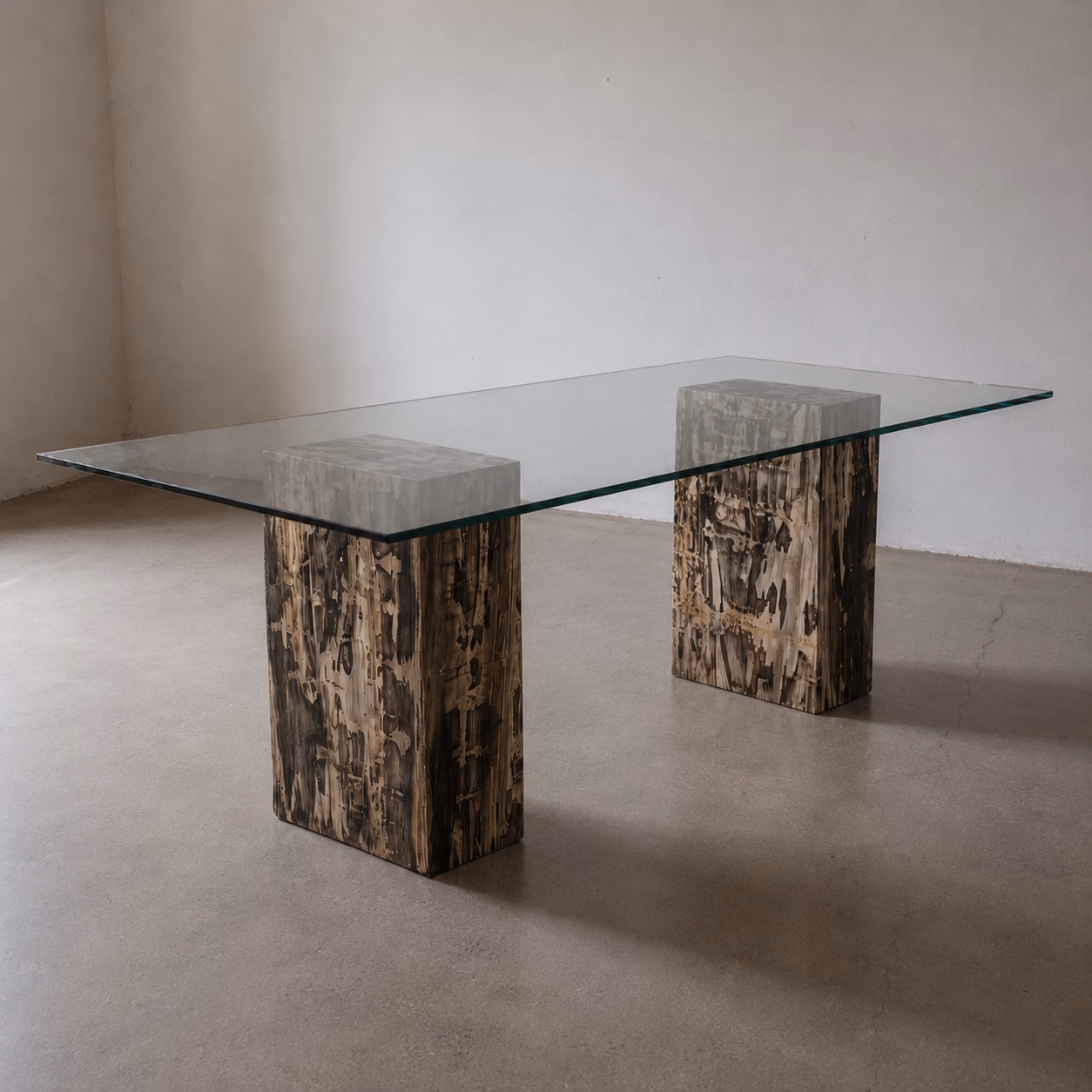 Ancient Stone Dining Table - Handcrafted Double Base Honed Finish
