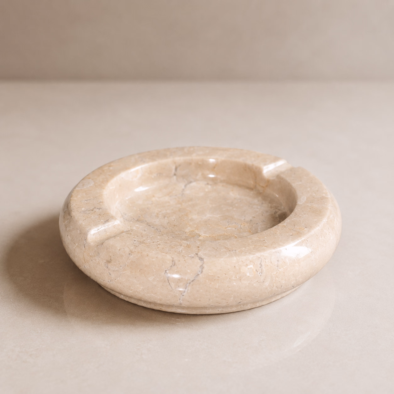 Marble Stone Ashtray - Handcrafted Round Honed Finish