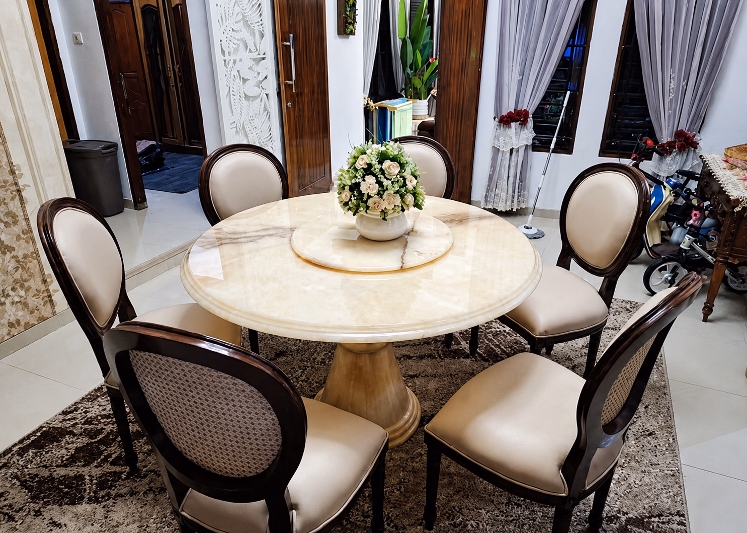 Marble Stone Dining Table - Handcrafted Pedestal — view 3