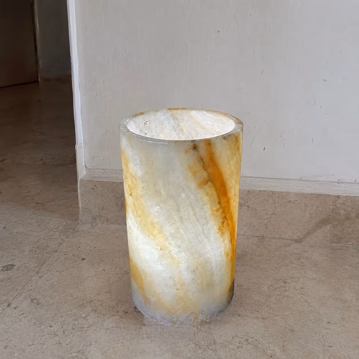 Onyx Stone Table Lamp - Handcrafted Cylindrical